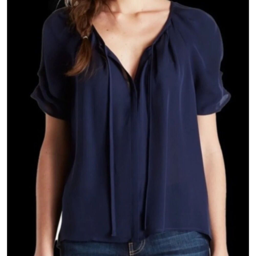SZ L Joie BERKELEY Matte 100% Silk Hidden Placard Button Blouse in Yves Blue